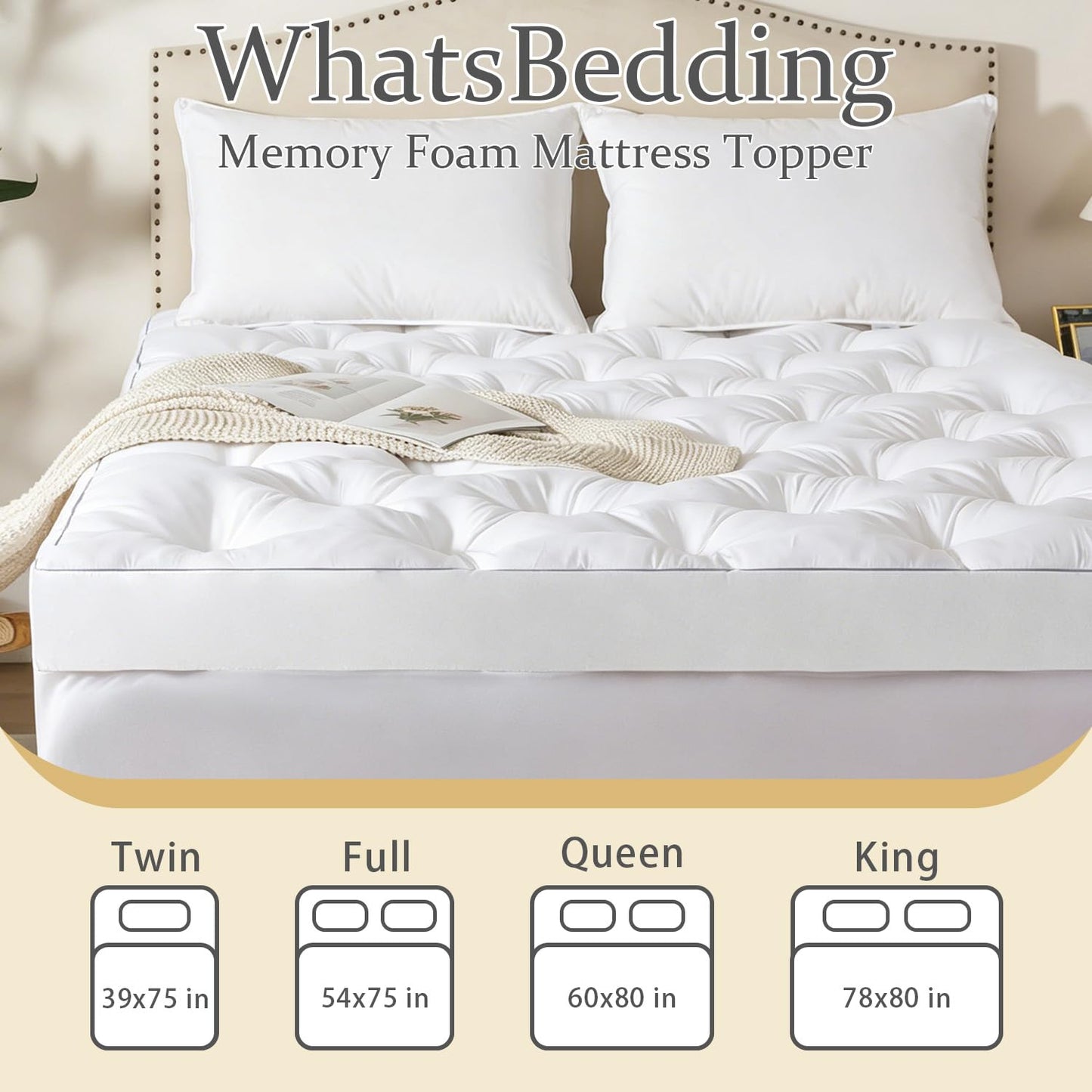 WhatsBedding 5 Inch Memory Foam Mattress Topper Twin Size, Supportive Fluffy Shredded Memory Foam Filled Pillow Top, Extra Soft Bed Topper with Deep Pocket, 39x75x5 Inch
