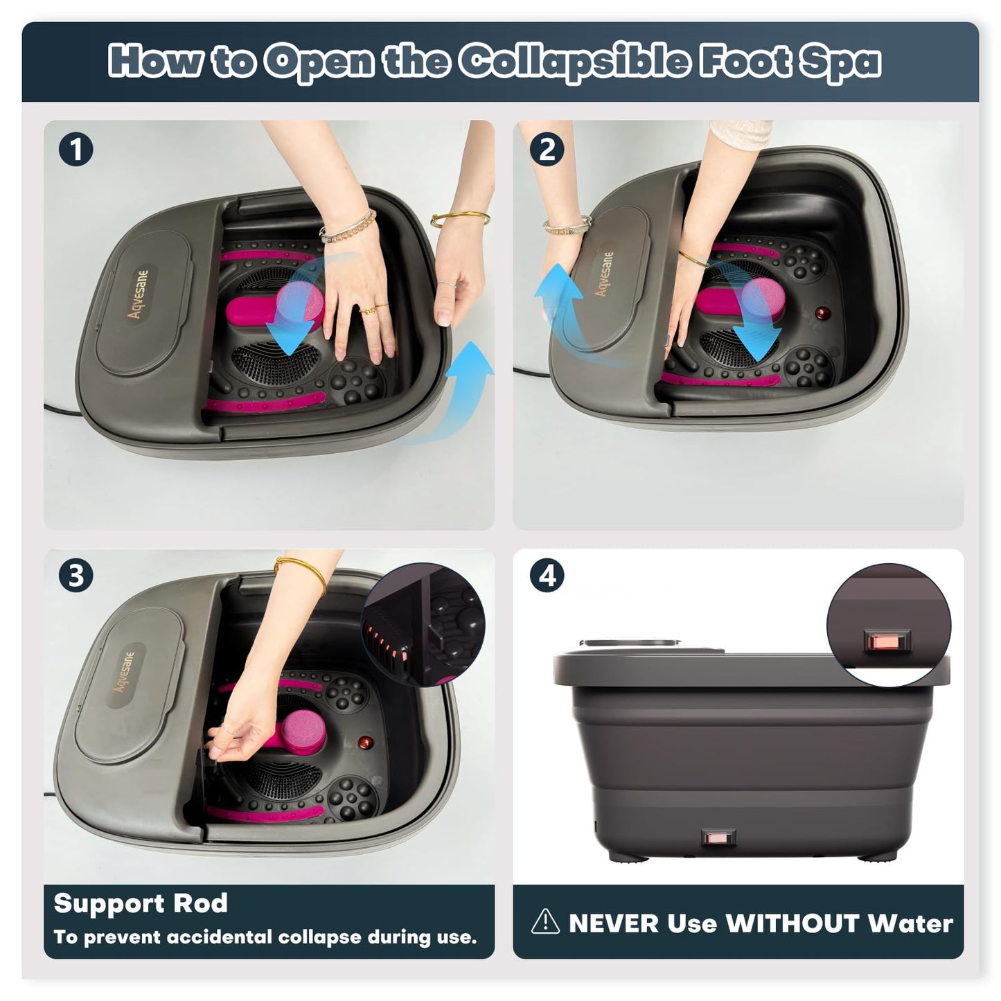 Aqvesane Collapsible Foot Bath, Foot Spa Bath Massager with Heat, Bubble, Remote Control, Temperature Control, 3 Pedicure Attachments, Feet Soaking Tub for Stress Relief