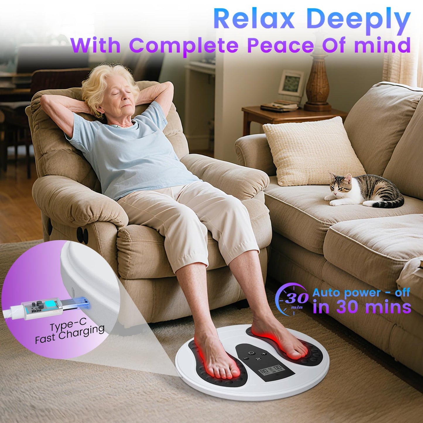 Vonical EMS Foot Massager with Infrared Therapy for Neuropathy,Foot Circulation Stimulator for Pain Relief,10 Modes & 20 Strengths for Plantar Fasciitis,Swelling,Cramps,RLS