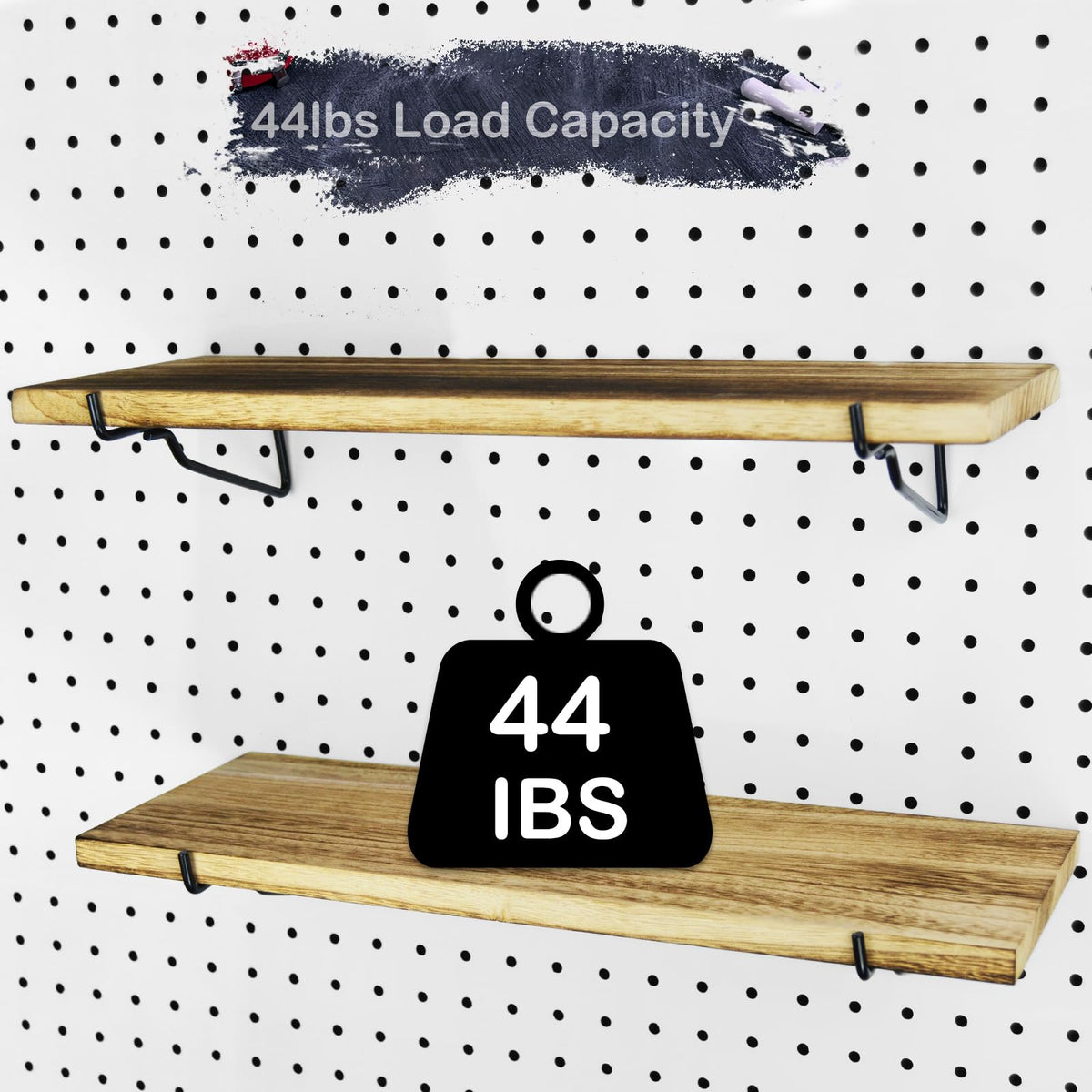 2 Pack Wooden Pegboard Shelves, 1/4 inch Peg Board Organizer Accessories, Shelves and Baskets Brackets, Display and Storage Shelving Rack for Garage Workbench Art Craft Room Office Hobby Workshop