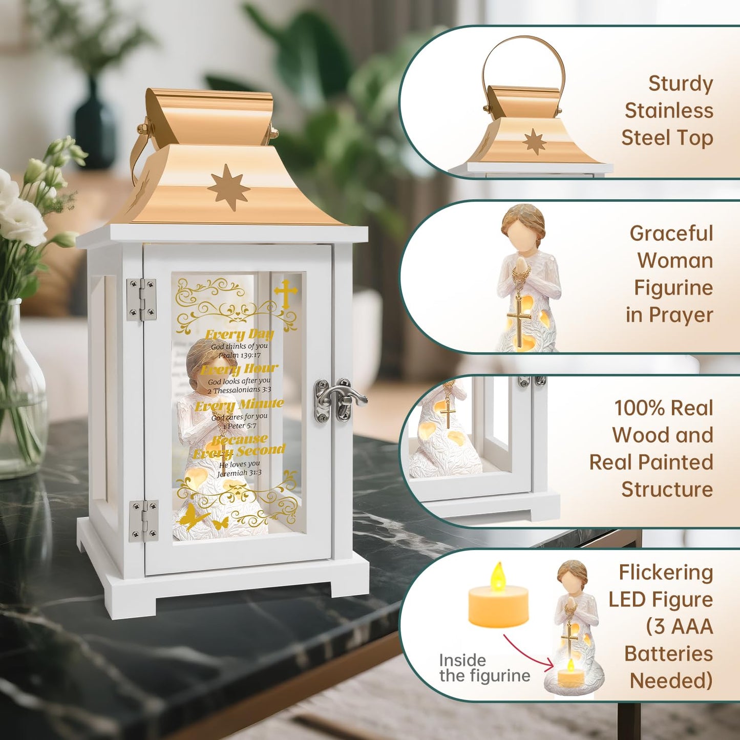 Christian Gifts for Women Faith, Inspirational Gift, Prayer of Peace Figurine Lantern, Religious Gifts for Female Men, Spiritual Gift