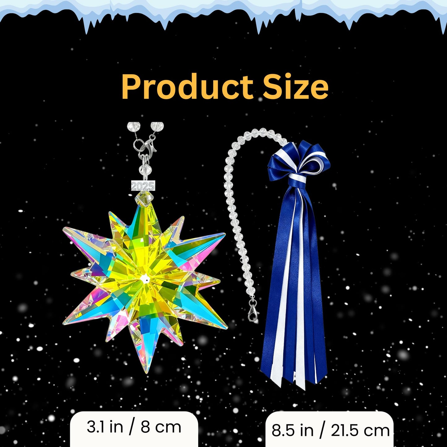 FestivEra Crystal Christmas Ornaments – Multi-Shade Star Ornament with Chain and Ribbons, Swarovski-Style Crystal Ornaments for Valentine's Day, Home Décor, Gift Box