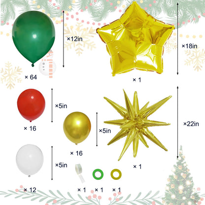 JANEF 122pcs Christmas Balloon Garland Arch Kit, Green Red Golden Latex Balloons Tree with Golden Balloons for Christmas Birthday Party Decoration