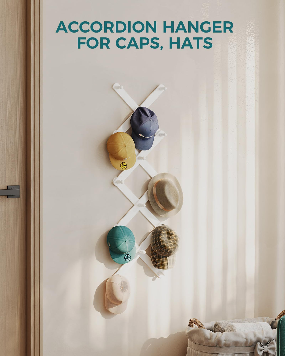 OROPY Accordion Wall Hanger with 14 Pegs, Expandable Wooden Coat & Hat Rack
