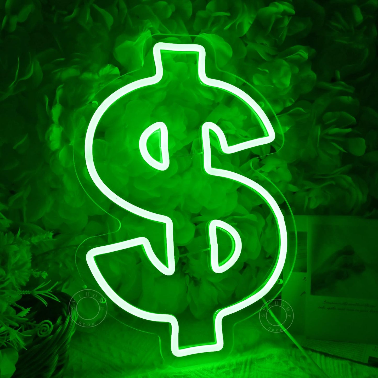 SYLHOME Dollar Led Neon Light Sign Money Green Home Office Shop Bar Business Company Wall Sign Decor Birthday Christmas Party Decor 13.78" X 9.65" USB