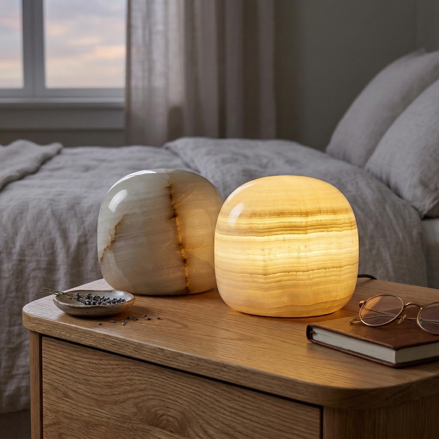 Lierlava Natural Marble Lamp, Cordless Rechargeable, 3-Way Dimmable