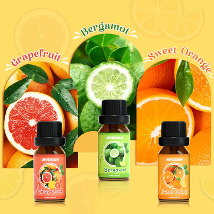 Citrus Essential Oils Set, ARVIDSSON Fresh Fruit Essential Oil for Diffuser, Grapefruit, Bergamot, Sweet Orange, Lemon, Lime, Tangerine, Citrusy Scented Oils Gift for Women