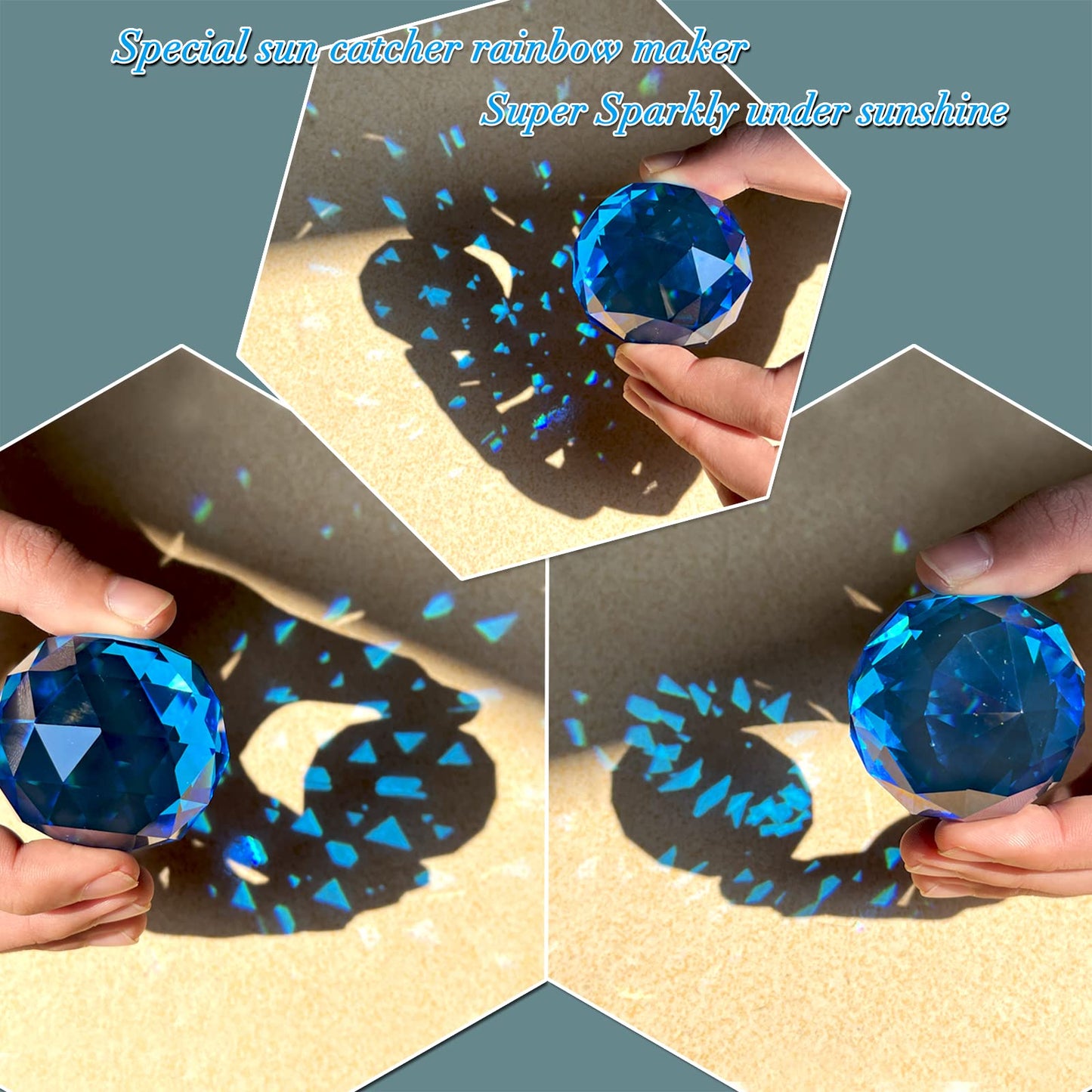 Eiryhope Gazing Ball Spiral Tail, Wind Spinner Spiral Peacock Blue Crystal Orb with Swivel Hook, Sun Catcher Rainbow Maker Hanging Decor for Yard Garden Rotating Art Ornaments Great Gifts 13" Height