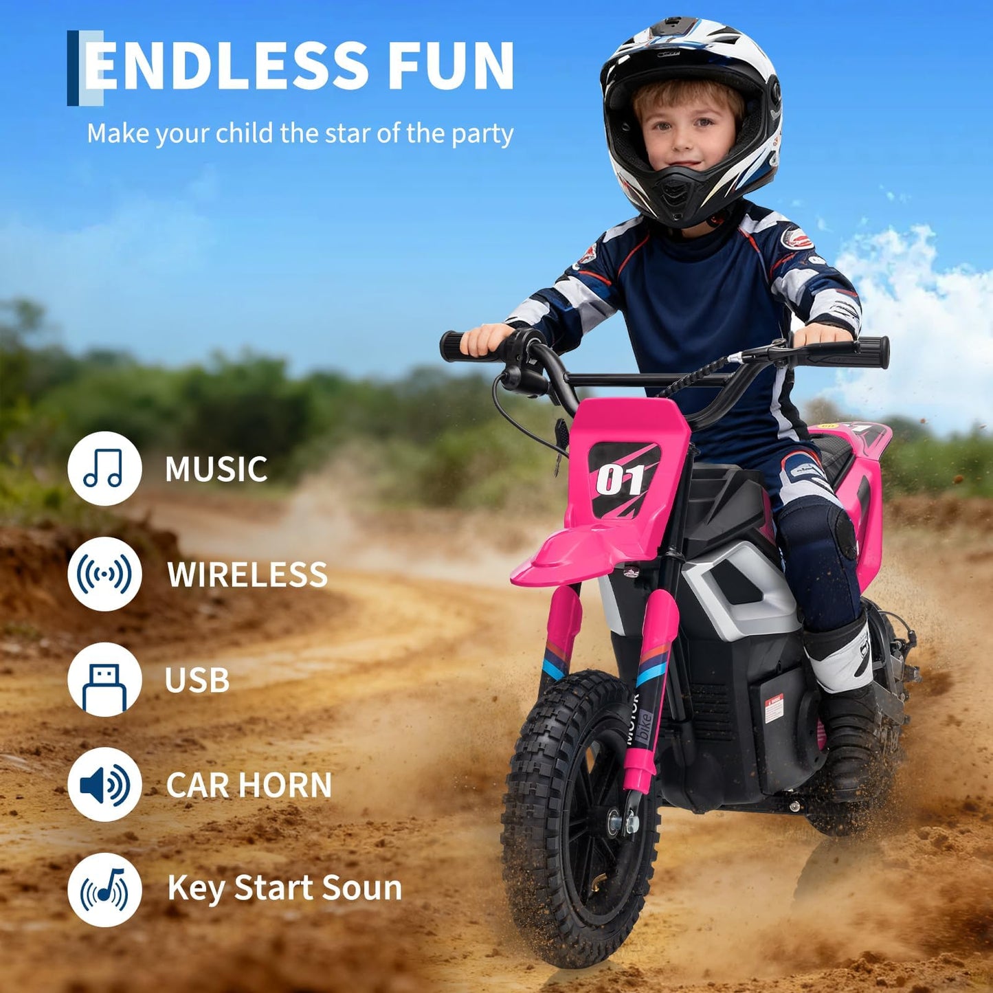 24V Kids Electric Dirt Bike, 350w Motorcycle with 10 MPH Max Speed & 12-Mile Range,Rear Wheel Suspension, Twist Grip Throttle, Rubber Tires