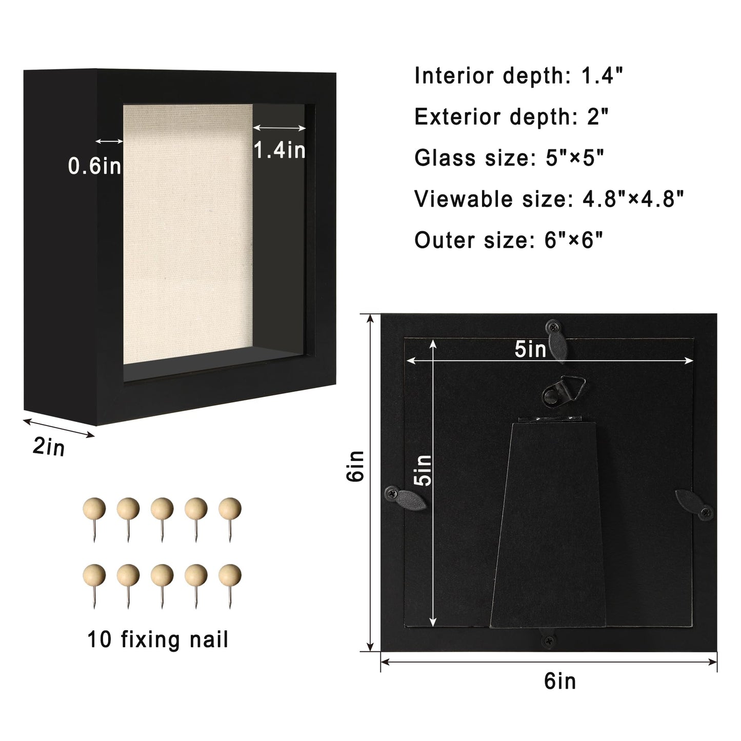 CCDCC 5x5 Small Shadow Box Picture Frame Display Case with Soft Linen Back, Black Wooden Memory Shadow Box Frame with Tempered Glass Cover for Wall or Tabletop Display
