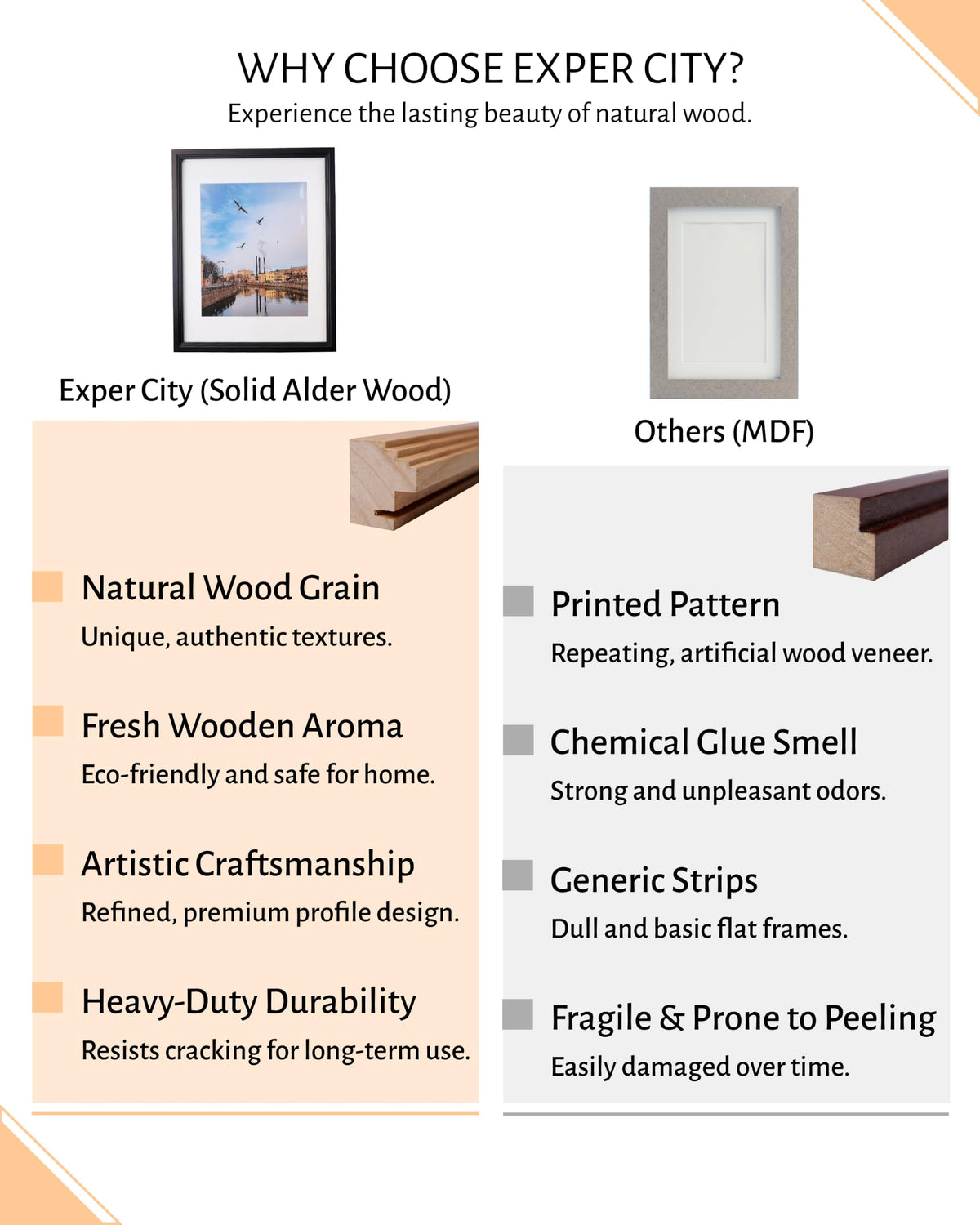 Exper City 11x14 Wooden Picture Frame, Displays 11x14 Without Mat or 8x10 With Mat, Solid Wood Colorful Photo Frame for Wall, Real Glass, Rustic Stepped Edge Design, 2 Pack, Black