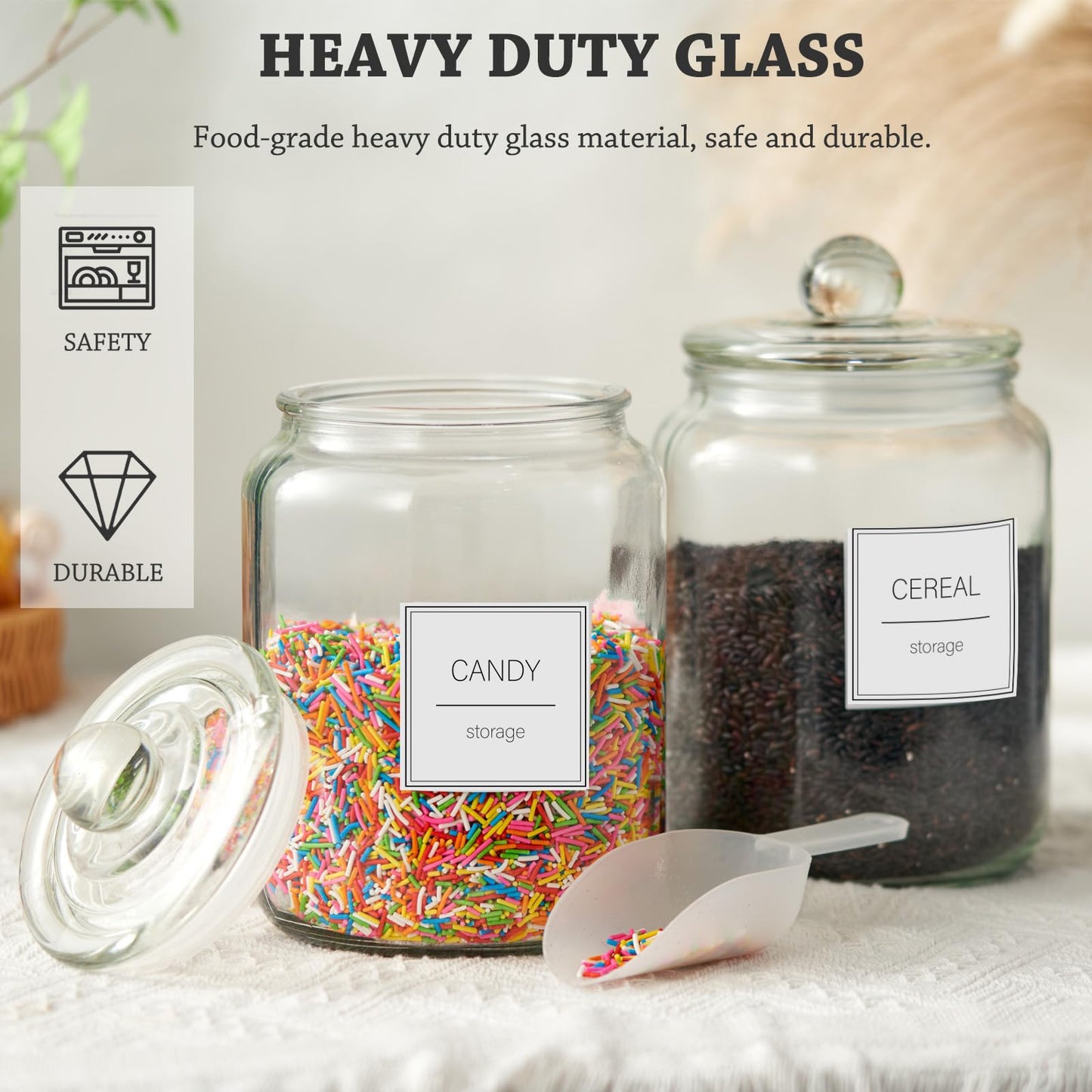 FyndraX Half Gallon Large Glass Jars with Lids, Airtight Storage Clear Containers for Kitchen, Laundry Room and Pantry Food Organization, Set of 4
