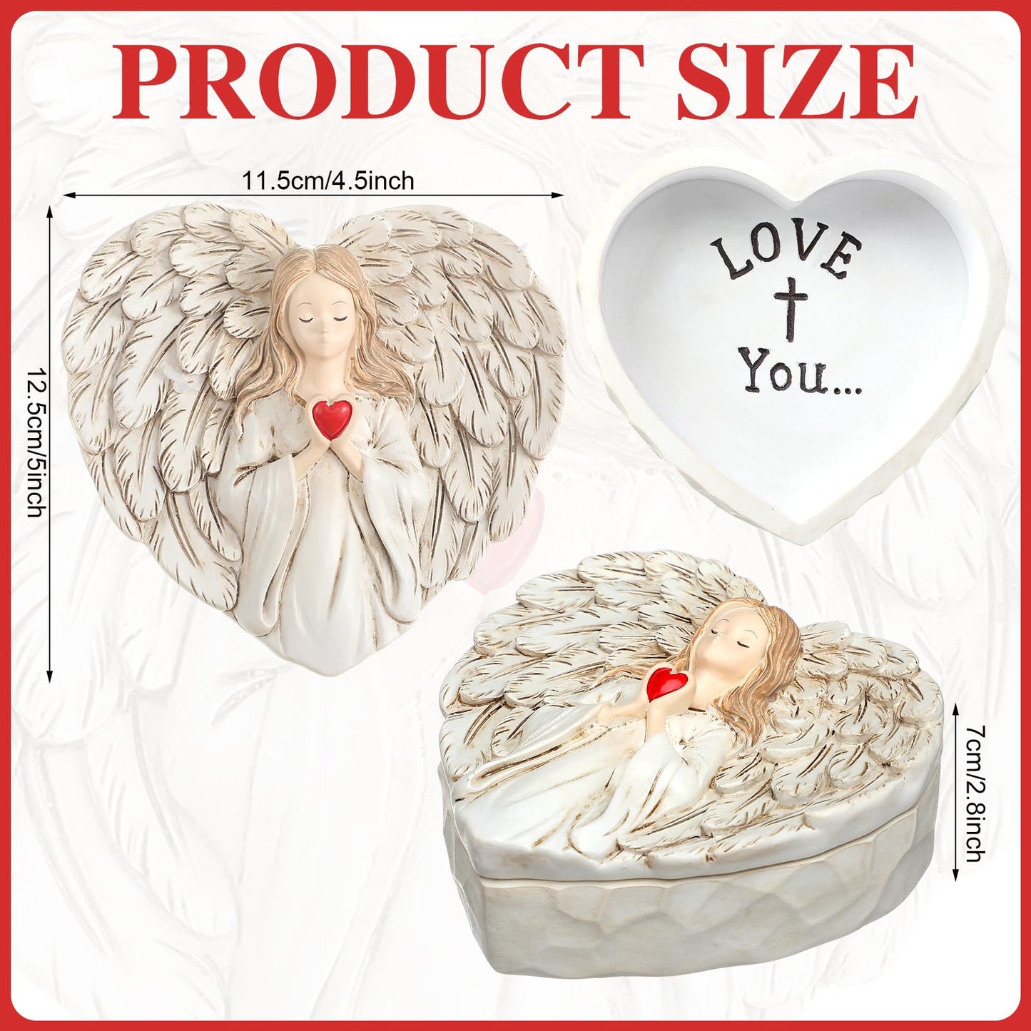 Wesiti Guardian Angel Figurine Gift for Women First Communion Angel Religious Keepsake Box Hand-Painted Resin Rosary Case Catholic Prayer Box Baptism Confirmation Spiritual Easter Decor(Love You)