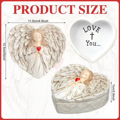 Wesiti Guardian Angel Figurine Gift for Women First Communion Angel Religious Keepsake Box Hand-Painted Resin Rosary Case Catholic Prayer Box Baptism Confirmation Spiritual Easter Decor(Love You)
