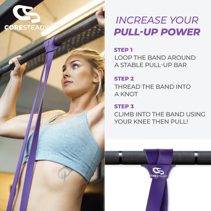 Coresteady Pull Up Bands & Resistance Bands - Rubber Heavy Duty Elastic Loop Band for Men & Women - Build Fit Power & Muscle - Training, Fitness Assist Pull Ups & Gym Exercise - Purple, 15-40kg