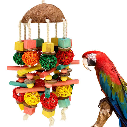 MQUPIN Large Parrot Toys 22 Inch Chewing Parrot Toy Upgraded,Parakeet Cage Bite Toys,Hanging Multicolored Natural Wooden Quaker Parrot Toys African Grey for Large Parrot (Colourful)