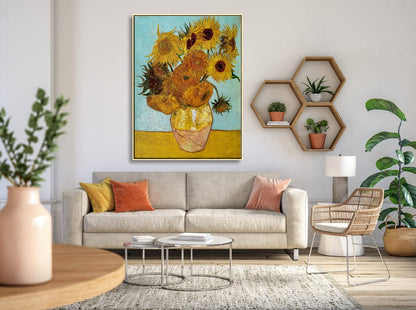 Wieco Art Framed Wall Art Canvas Prints of Sunflower by Vincent Van Gogh Paintings Reproduction Abstract Wall Decorations for Living Room Golden Frame