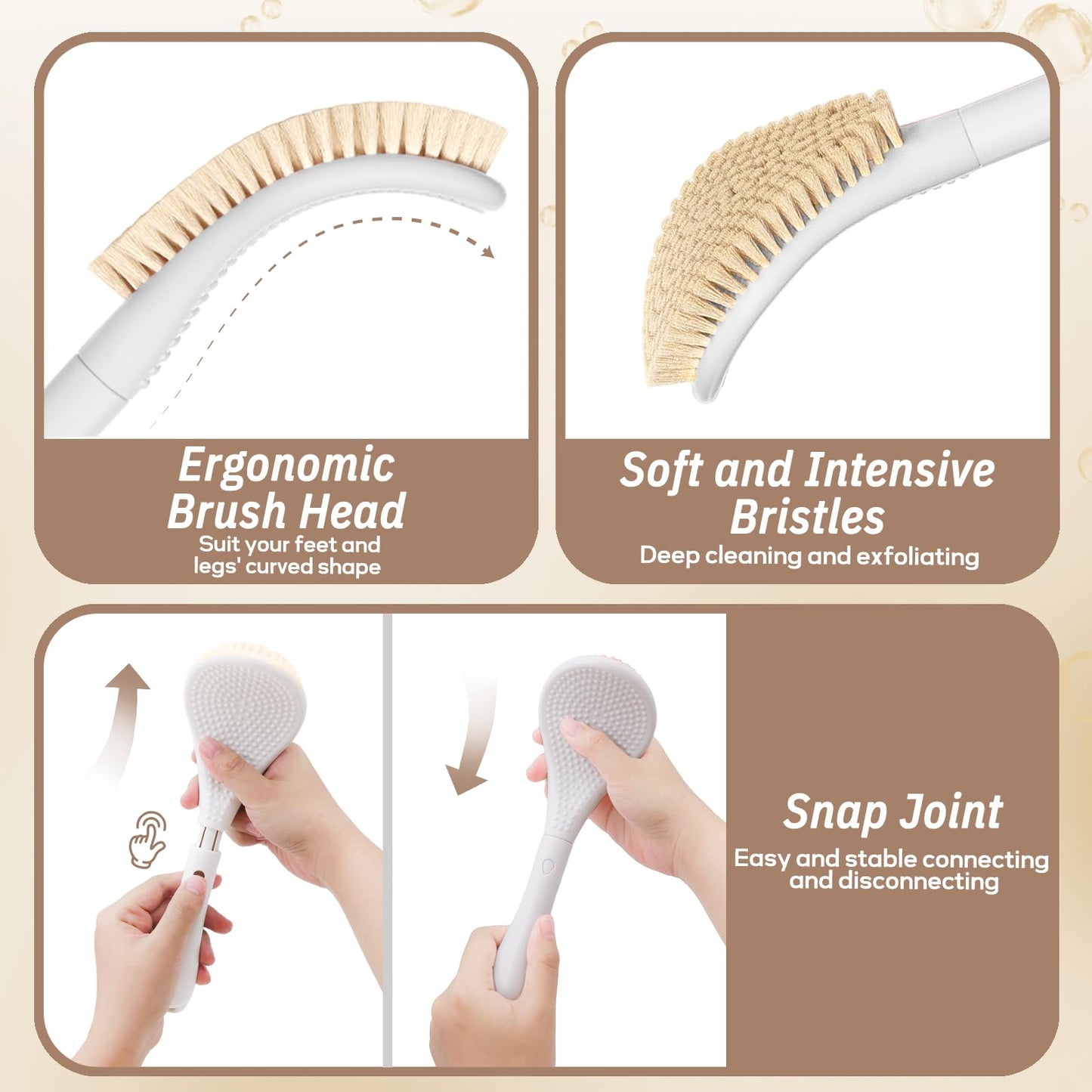 GEENOA New Foot Brush & Foot File Set(2PCS), 3-in-1 Foot Scrubber in Shower, 10.2’’-27.5’’Adjustable Long Handle Foot Scrub Brush and Upgrade Foot File Callus Remover, Gift-Box Packed(White Set)