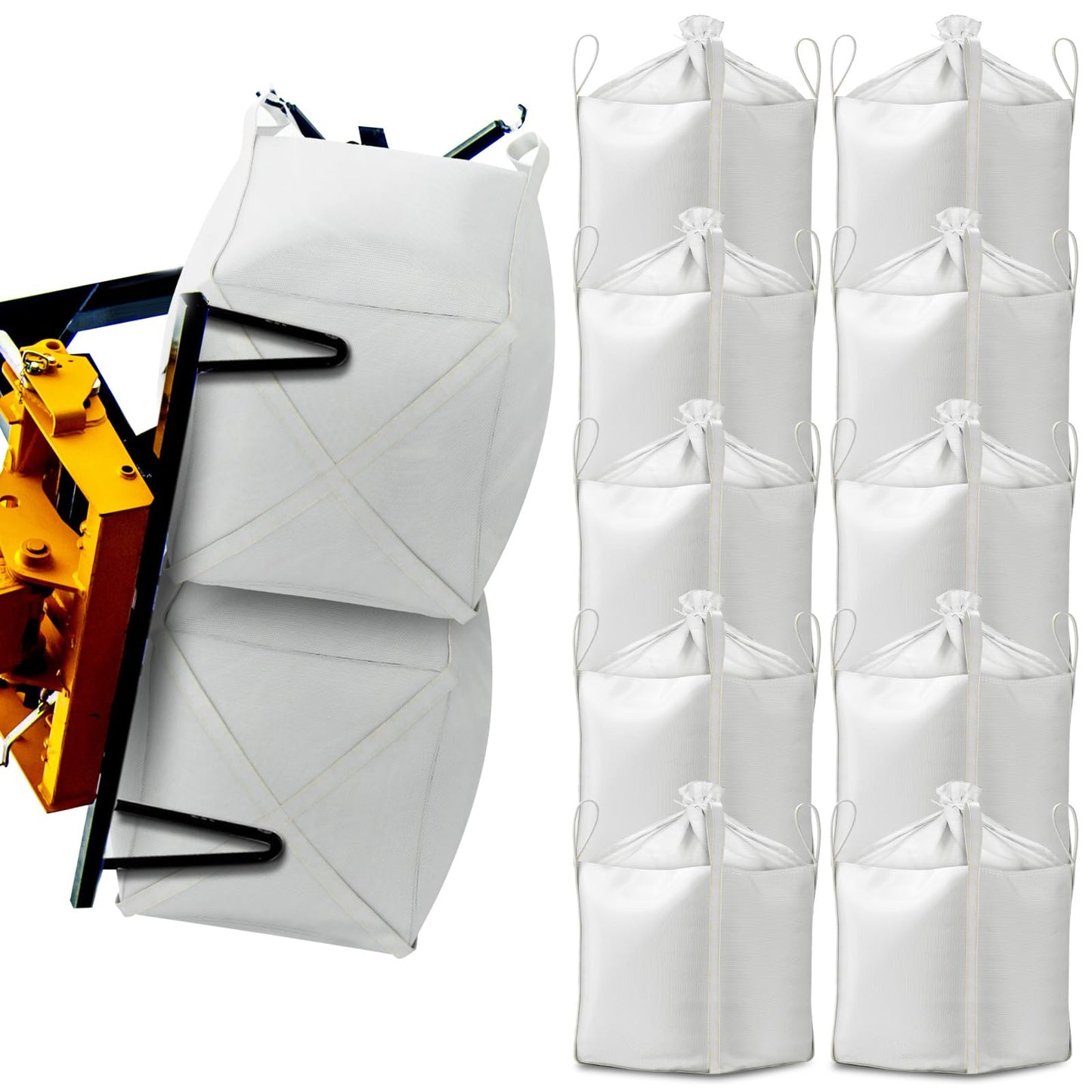Hoolerry 10 Pcs FIBC Bulk Bag, 1.5 Ton 35" L x 35" W x 43" H 3300lbs Construction Dumpster Bag Heavy Duty Large Duffle Top Flat Bottom Woven Polypropylene Container for Sand Concrete Industrial