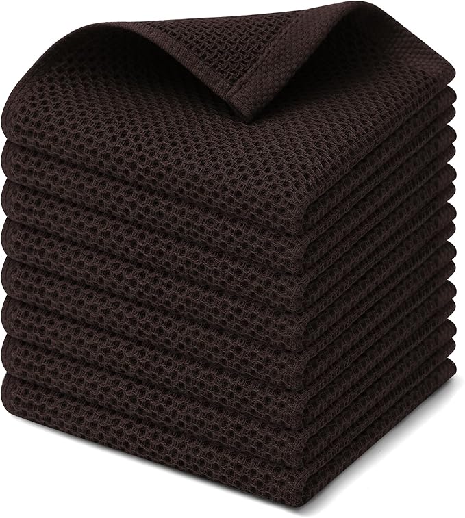 Kitinjoy 100% Cotton Kitchen Dish Cloths, 8 Pack Waffle Weave Ultra Soft
