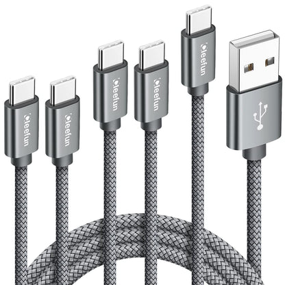 CLEEFUN USB C Cable, USB to USB C Cable, [5 Pack, 3/3/6/6/10 ft] Type C Charger Cable Fast Charging for iPhone 17 16 15 Pro Max Plus Air, for Samsung Galaxy S25 S24 S23 S22 S21 S20 S10 A17 A16 A15