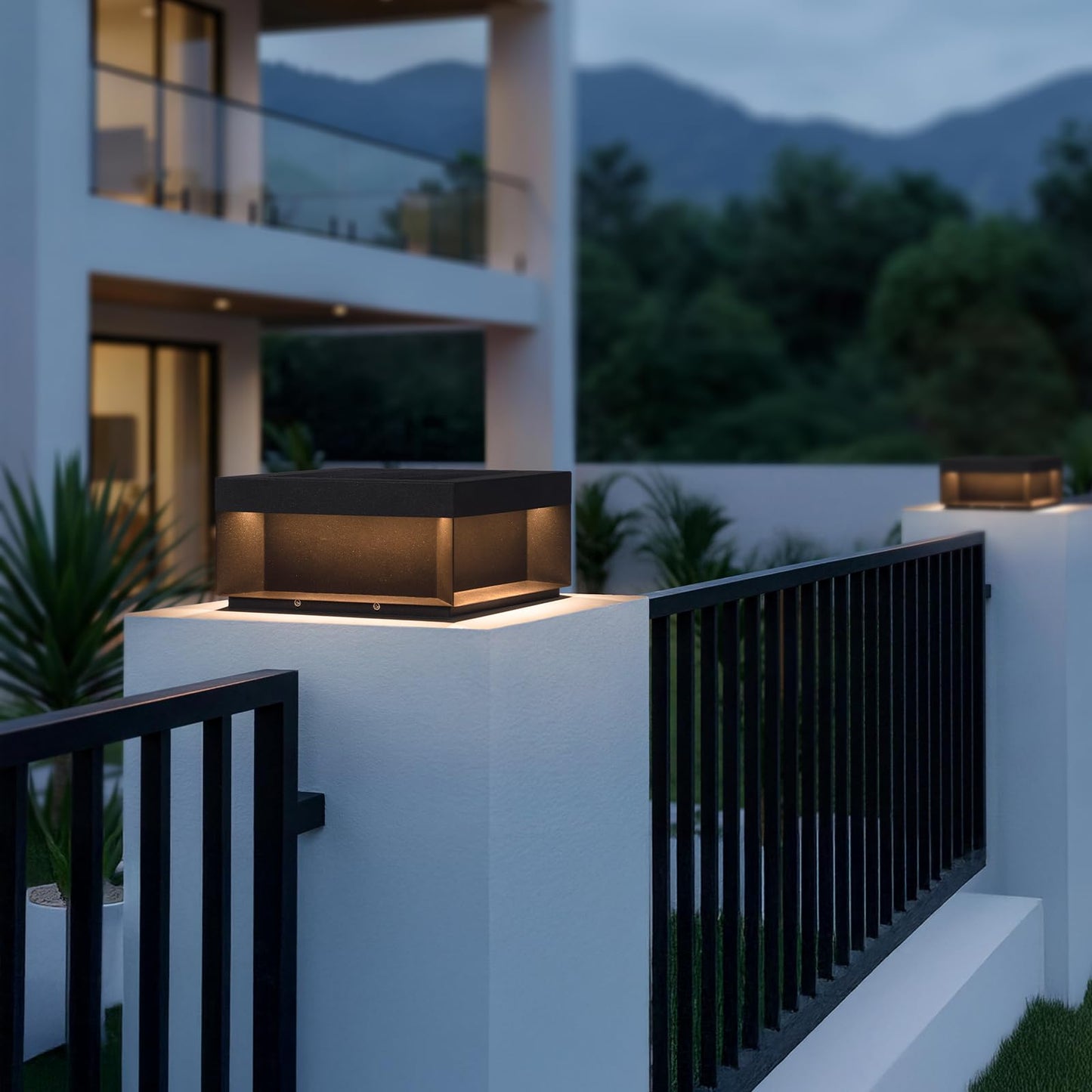VZVI Solar Post Lights Outdoor, 11.8'' Pillar Light IP54 Waterproof, 3000K Solar Column Lights Outdoor, Dusk to Dawn Extra Large Pillar Light, Modern Fence Column Lamp Fixture for Entrance Deck Patio