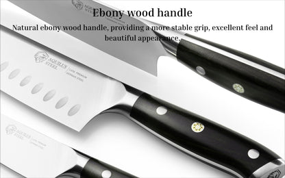 3-Piece Professional Kitchen Knife Set – Full Tang, Ultra-Sharp German 1.4116 High Carbon Stainless Steel – Forged Chef Knives with Ergonomic Ebony Wood Handles – Includes Premium Wooden Gift Box.