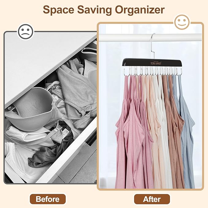 TOPIA HANGER Bra Hanger for Closet, 2 Pack Tank Top Hangers 40 Hooks Capacity