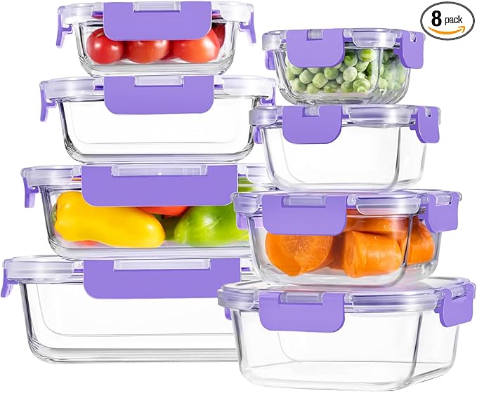 HOMBERKING 8 Pack Glass Food Storage Containers