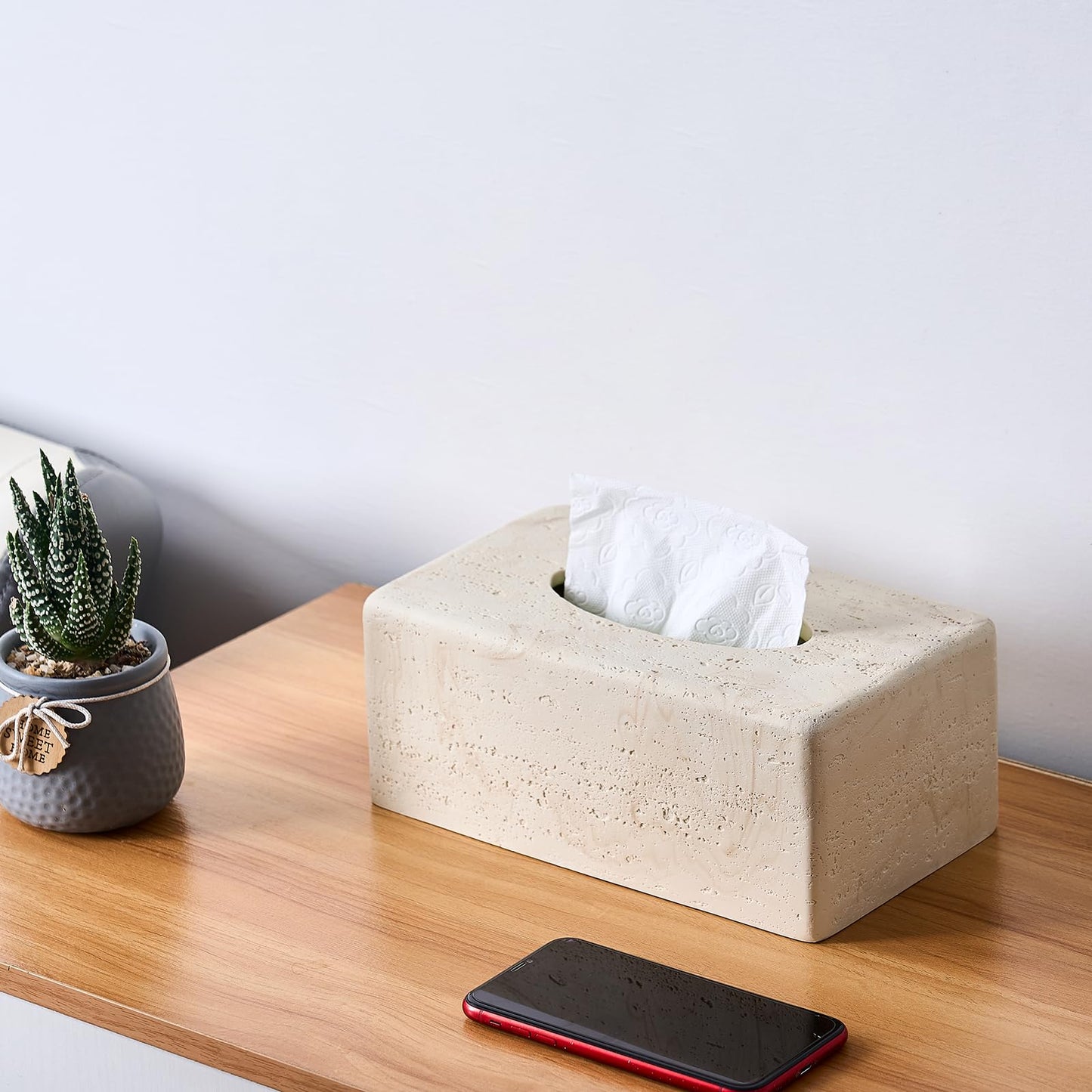 Natural Travertine Textures Tissue Box Cover Rectangular (Only Suitable for Standard Sized Tissue Box) for Decor,Resin Tissue Box for Bathroom Countertop,Bedside,Office（Made of Resin, Height of 4 in