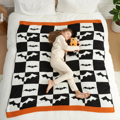 Snuggle Sac Halloween Throw Blanket Black White Checkered Bat Blanket, Halloween Throw Blanket for Couch 50x60 inches, Ultra Soft Decorative Blanket