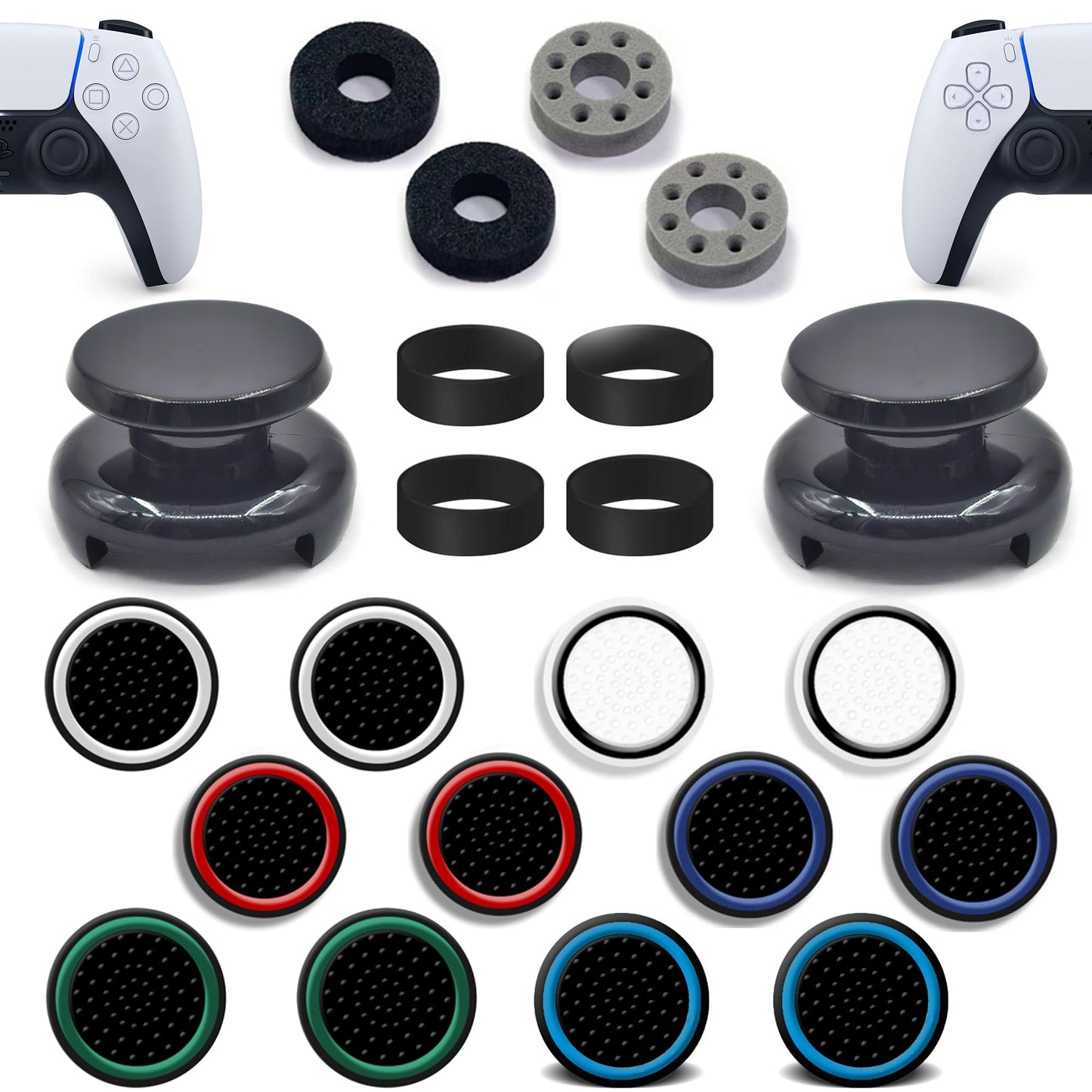ZHI-NYLLDJS FPS Thumb Grips for PS5,for PS4 Thumb Grip Caps,Controller Assist/Precision Rings for PS5/4,Case,(FPS Thumb Grips,Stick Caps,Precision Rings) Black Set(22pcs)