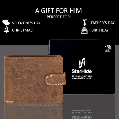 STARHIDE Handmade Wallets for Men UK | Genuine Distressed Hunter Leather | RFID Blocking Notecase Wallet | Coins and Id Card Holder | 710 (Brown)