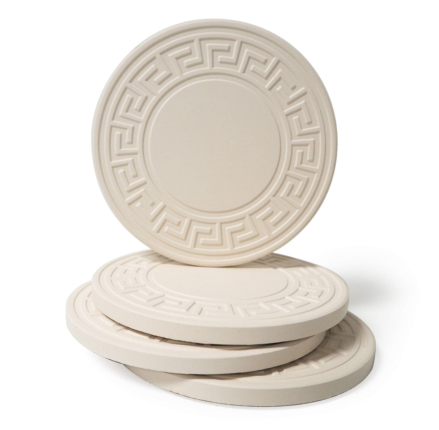 Thirstystone Greek Key 4 Pack Embossed Stone Coaster Set Manufactured in The USA Absorbent Classic