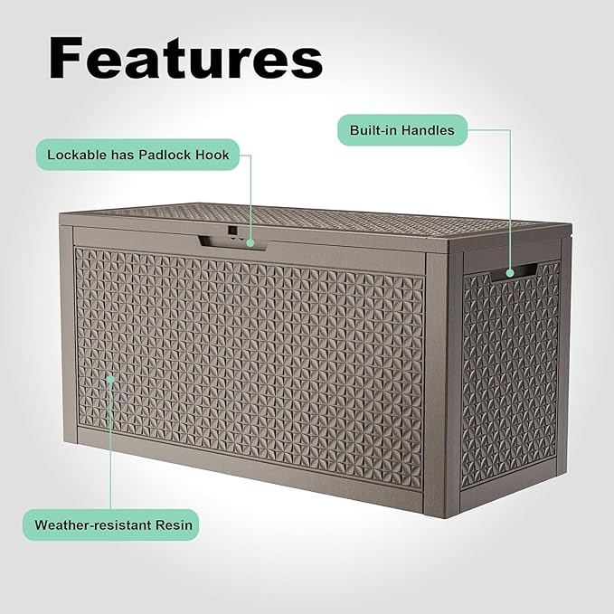 ROJIK Outdoor Storage Housing Deck Box - Waterproof Patio Furniture, Garden Tools, Cushions, Pool Accessories Storage Bench with Lockable Lid and Side Handles (Grey,125 Gal)