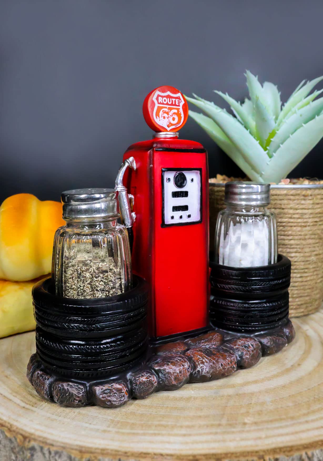Ebros Gift Vintage Nostalgia Route 66 Highway Stop Old Fashioned Red Gas Pump Station Salt And Pepper Shaker Holder Figurine Cross Country Road Trip Lovers Kitchen Accent