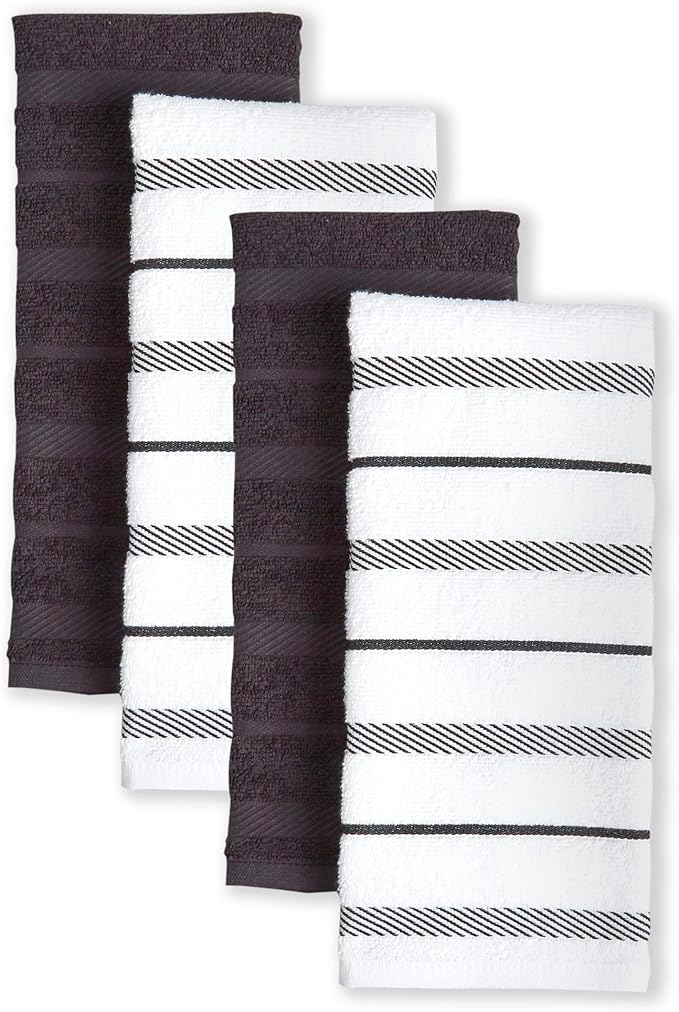KitchenAid Albany Kitchen Towel 4-Pack Set, Matte Black/White
