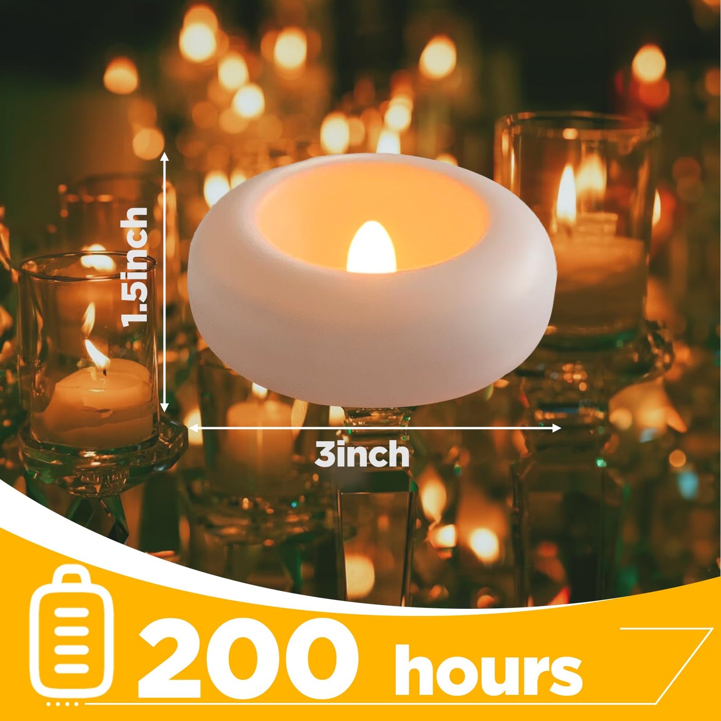 QQFCTOO 24 Pack 3” Flameless LED Floating Candles, Water-Activated Battery Operated Floating Candle with180+ Hours Runtime for Cylindrical Vase, Pool, Fountain - Ideal for Wedding, Party Decoration