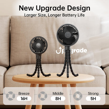 GUSGU Large Stroller Fan Clip on for Baby, Flexible Tripod & Battery Powered Pram Fan, Portable Handheld Fan for Bedroom, Car Seat, Travel, Camping, Black