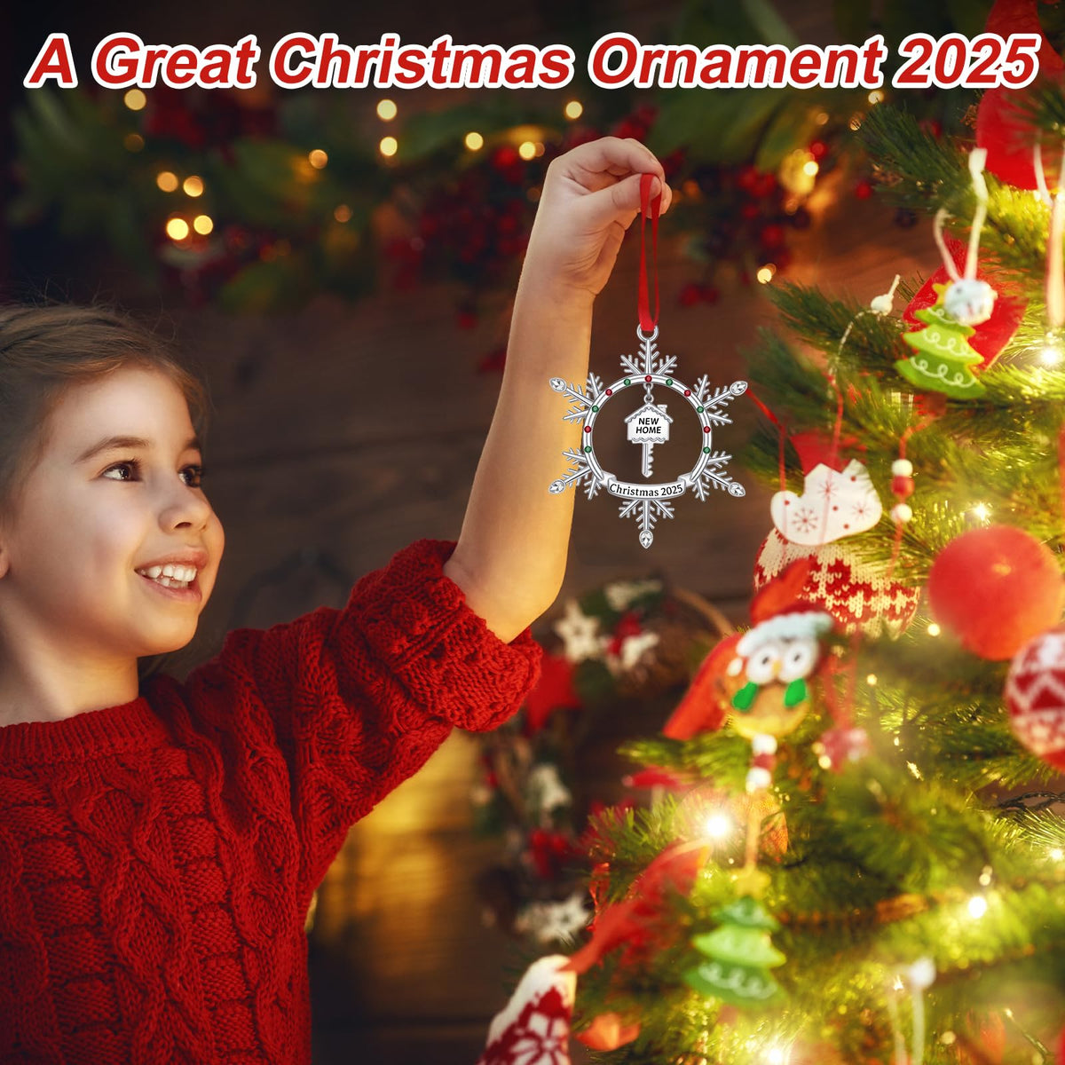 New Home Christmas Ornament 2025, First Christmas in New Home Snowflake Ornament with Key Design, Housewarming Gift for New Homeowners, Metal Xmas Tree Decoration Keepsake
