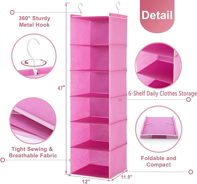 MAX Houser 6-Shelf Hanging Closet Organizer, Hanging Storage Shelves