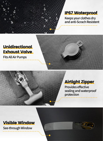 LINBLIF Travel Vacuum Bags with USB-C Pump, Compression Storage Bags for Clothing, Space Saving Packing Cubes Alternative for Carry-On Suitcase, Backpack & Luggage, Waterproof Reusable Travel Bags