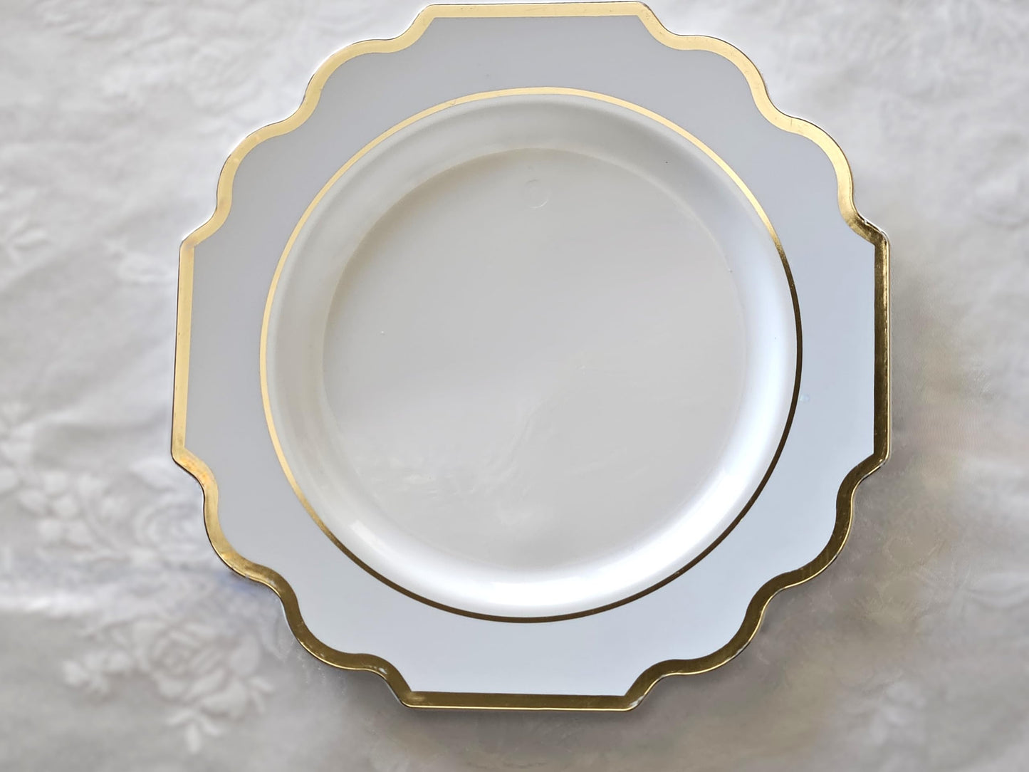 " OCCASIONS " 50 Plates Pack (25 Guests)-Heavyweight Wedding Party Disposable Plastic Plate Set -(25x10.5'' Dinner + 25x8'' Salad/dessert (Imperial in White/Blue & Gold)