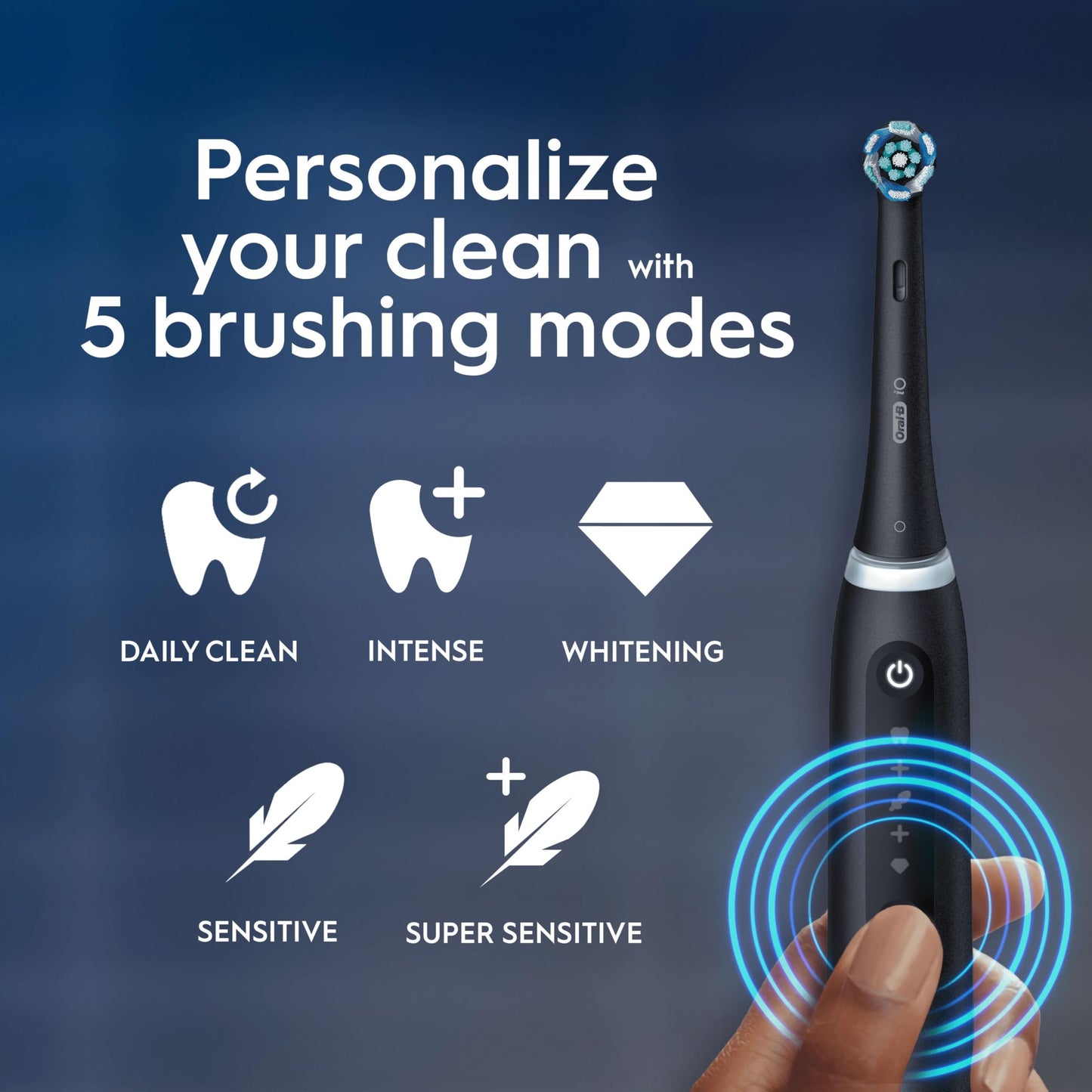 Oral-B iO5 Electric Toothbrushes for Adults, 2 Toothbrush Head & Travel Case, 5 Modes with Teeth Whitening, UK 2 Pin Plug, Black
