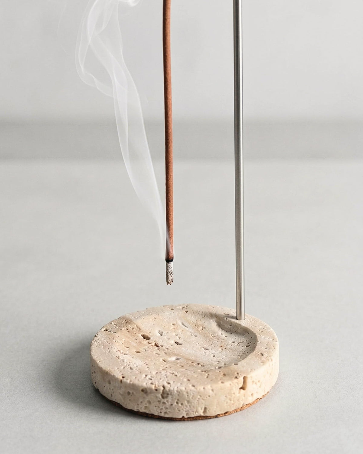 Astavostone Travertine Incense Holder for Sticks, 10.2" Upside Down Incense Burner with Aluminum Clip, Natural Stone Ash Catcher, Wabi Sabi Home Decor for Meditation, Yoga, Spa Room
