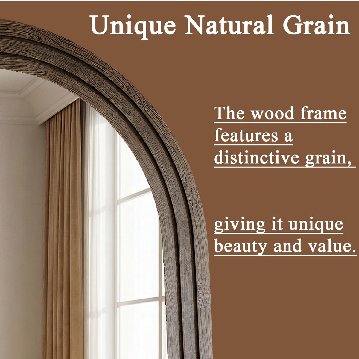 CASSILANDO 71x32 Inch Arched Full Length Mirror with Solid Wood Frame Wall Mounted Floor Mirror, Vertical Hanging Leaning Standing Mirror for Living Room, Bedroom, Entryway, Brown
