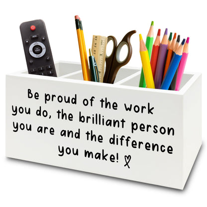 XPH Inspirational Office Pen Pencil Holder Organizer for Desk, Thank You Appreciation Gifts for Women Men, Inspirational Gifts Wooden Box Sign for Home Office Desk Tabletop Decorations