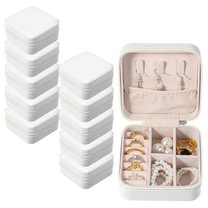 Kifmurase 10Pcs Travel Jewelry Case, Bridesmaid Gifts Box, Small PU Leather Earring Organizer, Jewelry Travel Organizer, Mini Storage Boxes for Women Bridesmaid Proposal Gifts (White)