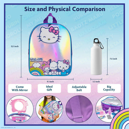 Hello Kitty and Friends Makeup Filled Backpack Set with 12 Pieces, Including Lip Gloss, Nail Polish, Nail Stones and Other Accessories, Ages 3+ for Parties, Sleepovers and Makeovers by Townley Girl