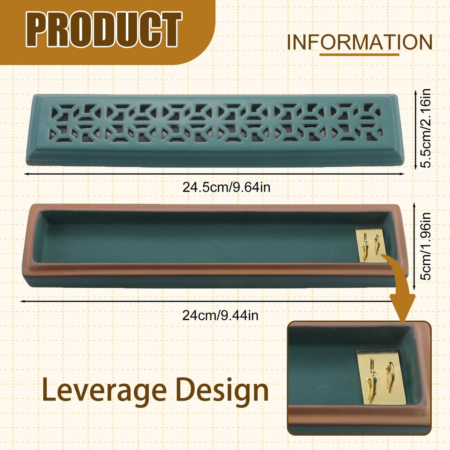 CEREMONY Incense Holder for Sticks, Ceramic Insence-Stick Holder Ash Catcher, Incense Holder Timkburner for Meditation Yoga Spa Room Incense Holder (Lever Green)